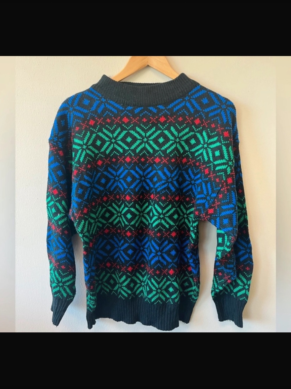 Urban Revival Vintage Green & Blue Geometric Knit Sweater
